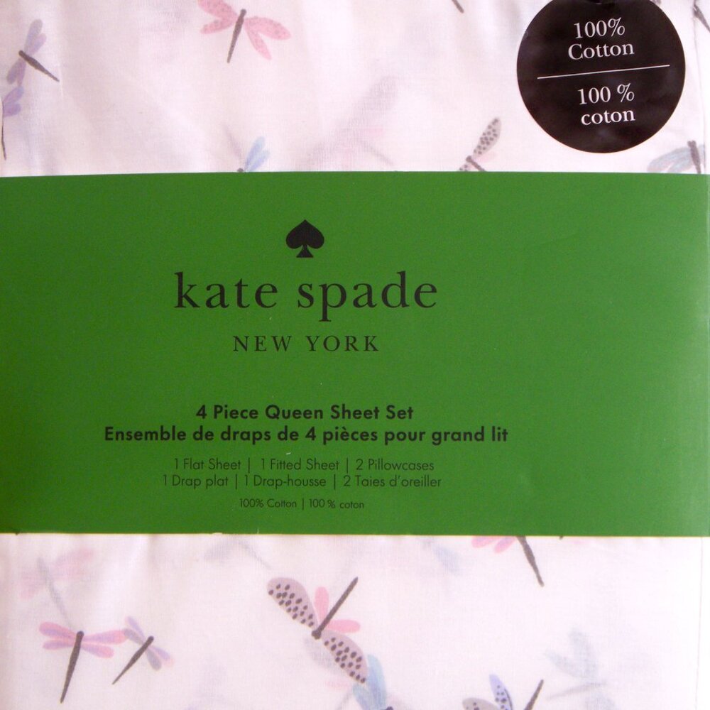 Kate Spade Queen Sheet Set 4pc Dragonfly Colorful Pink Blue Purple NEW - Picture 5 of 5